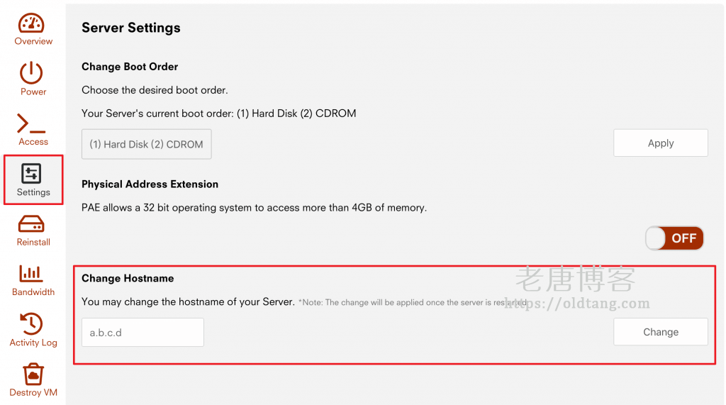 OneProvider VPS 主机商家后台修改 Hostname 的方法-老唐笔记