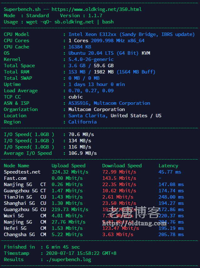 CloudCone 洛杉矶 MC 机房测评：速度 延迟 丢包率 路由跟踪-老唐笔记