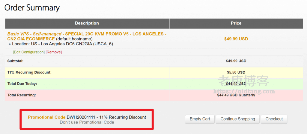 搬瓦工2020双十一优惠：11% 循环优惠码，CN2 年付低至 $44-老唐笔记