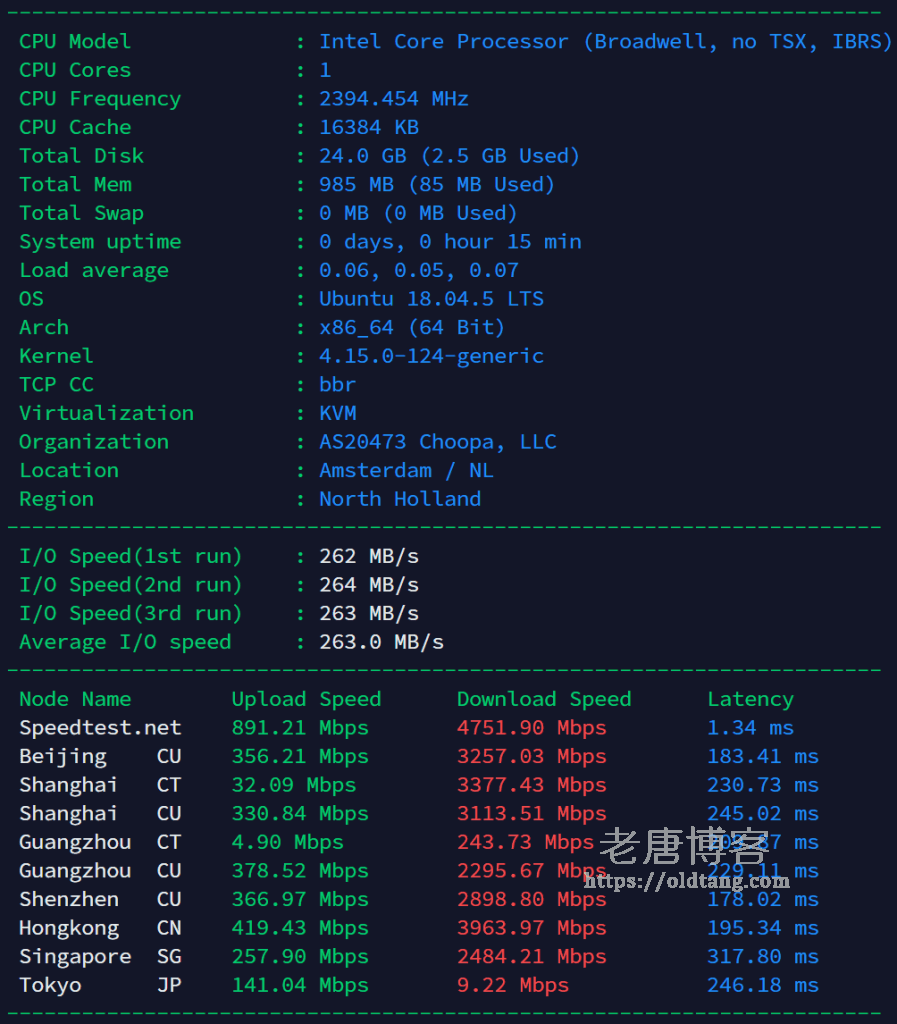 Vultr 荷兰阿姆斯特丹机房测评：下载速度/延迟测试/丢包率/路由跟踪-老唐笔记