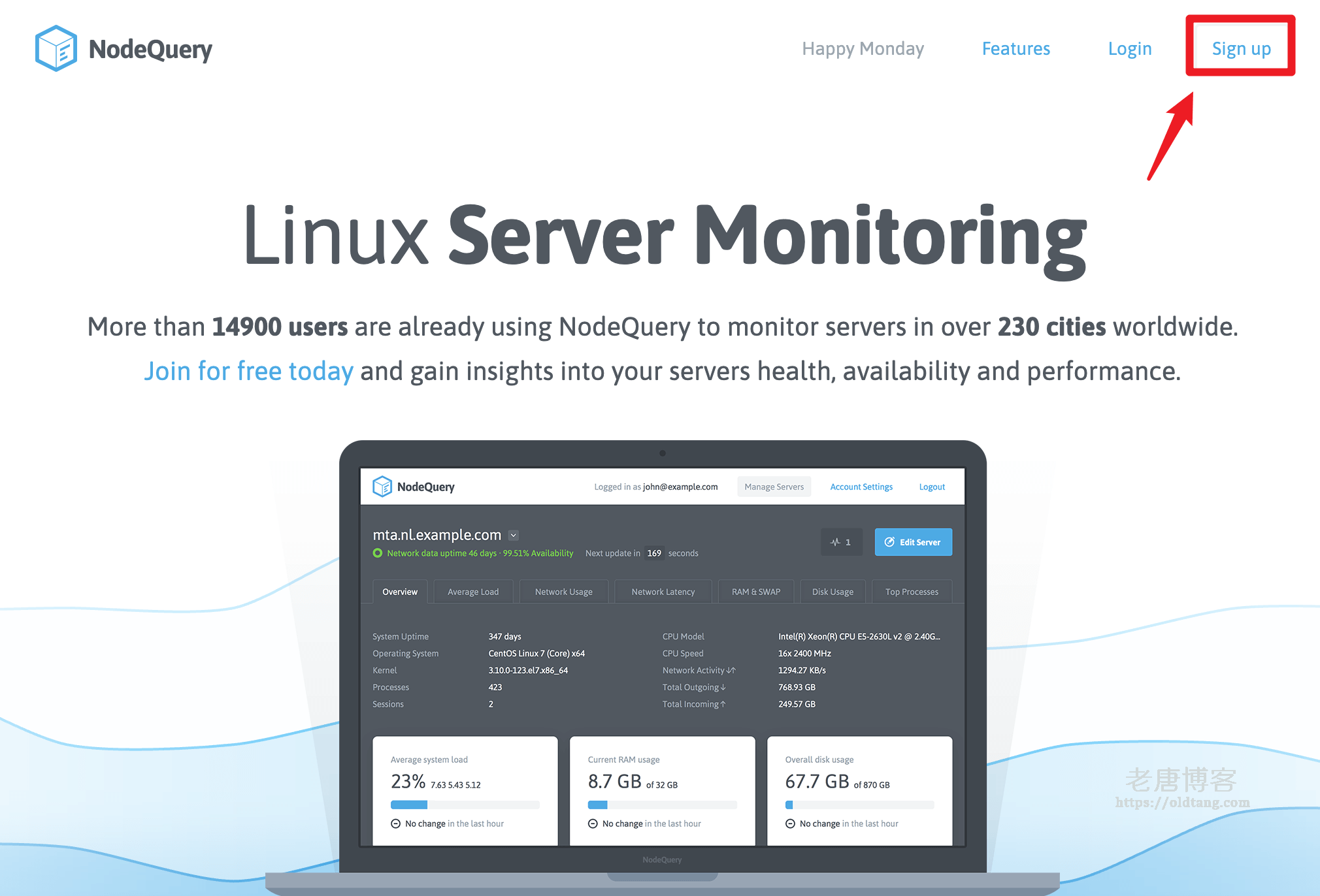 NodeQuery：免费的 VPS 主机服务器资源使用情况、在线率监控网站-老唐笔记