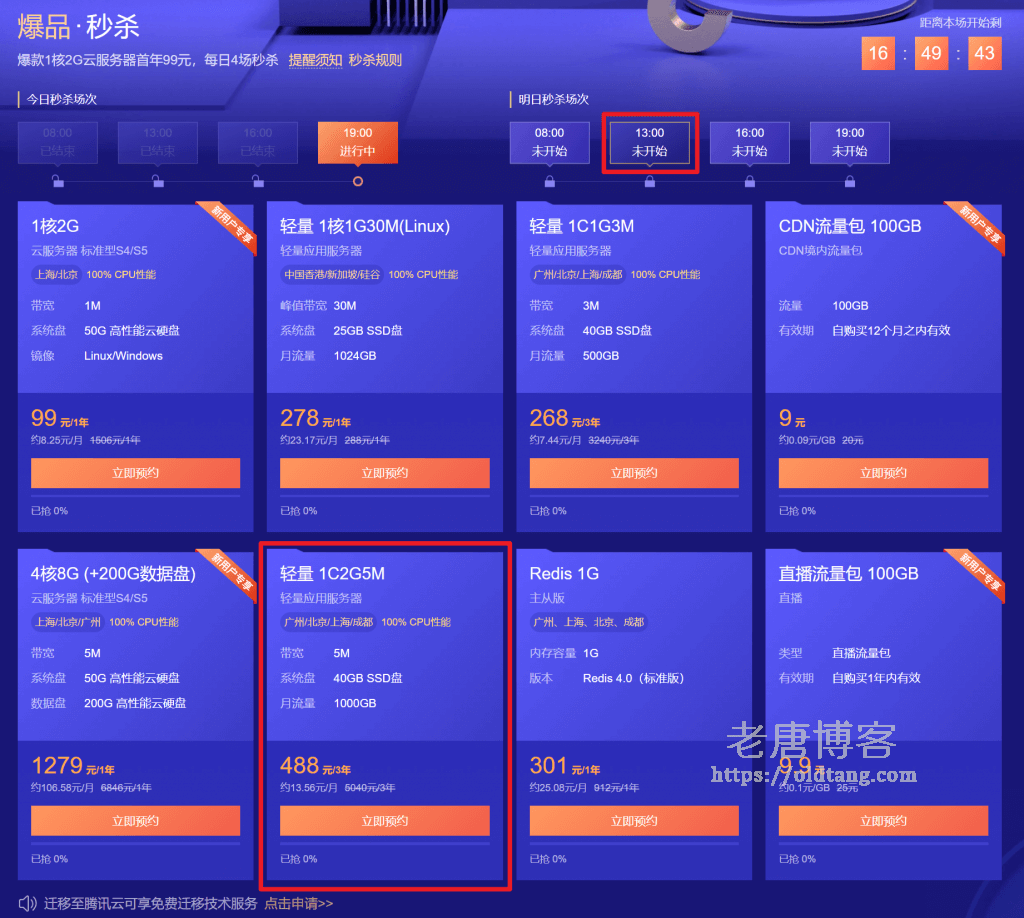 腾讯云轻量应用服务器：2核 4G 6M 1200G 488元/3年 新老用户都能买-老唐笔记