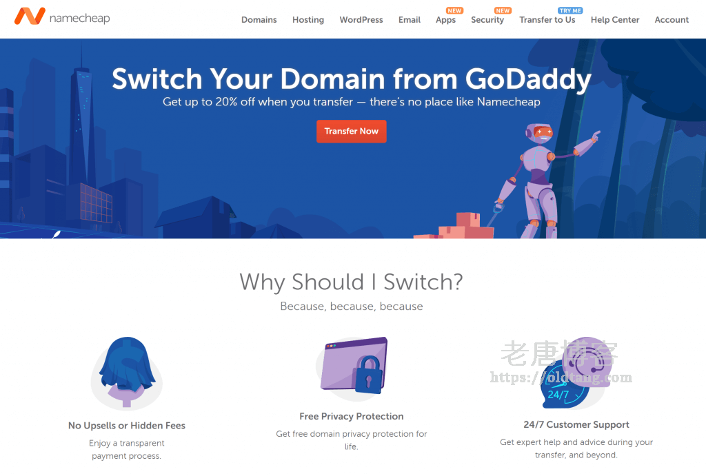 NameCheap 转移优惠：从 GoDaddy 转出可获得额外八折仅需 $7.99-老唐笔记