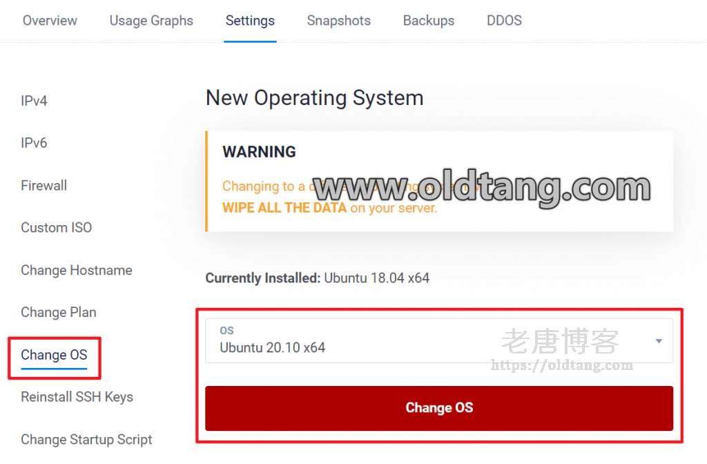 Vultr 重装系统教程/一键切换最新 Linux 系统 (Change OS)-老唐笔记