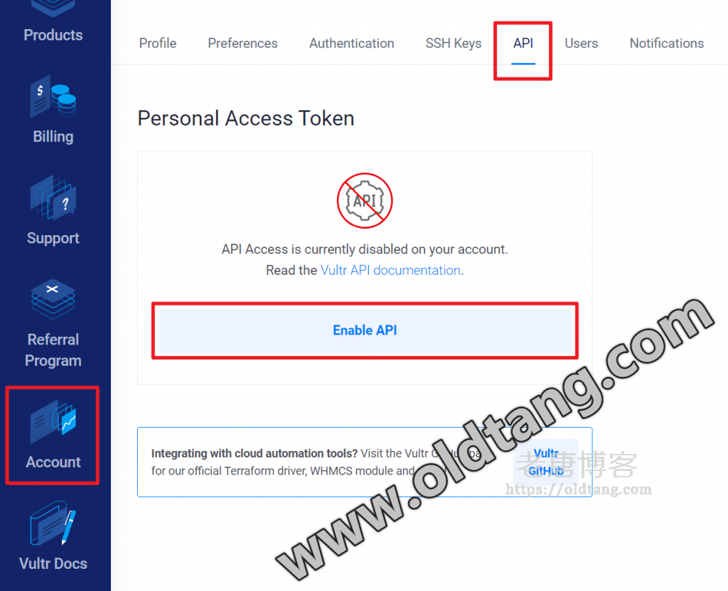 Vultr API 使用教程：开启 API 功能/API 使用文档/API 示例代码-老唐笔记